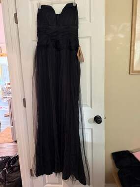 LightInTheBox Tulle Maxi Dress Size 12 Black Strapless Evening Gown